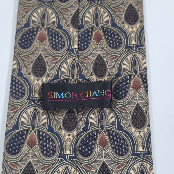 Simon Chang Silk Tie Multicolor Paisley Floral Vtg Boho Canada Made W 4" L 57" - Picture 6 of 14